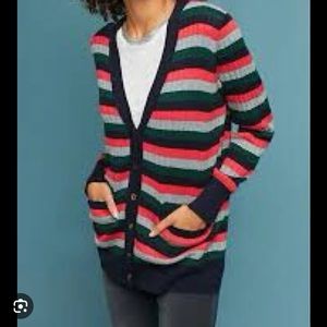 Anthropologie Moth Colored Striped Women’s Cardigan Sweater Size M